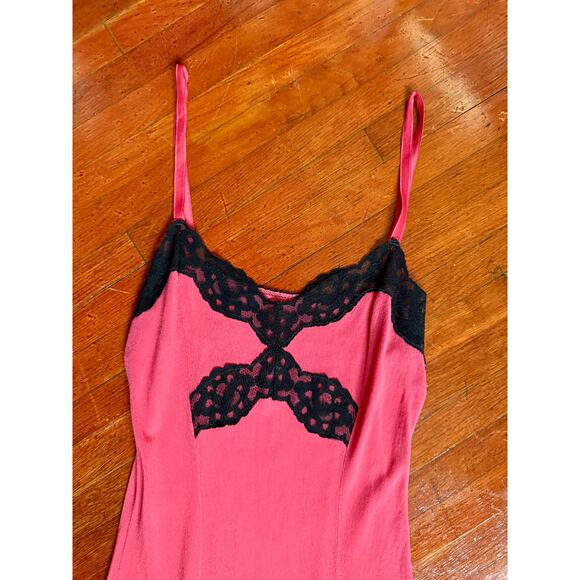 Vintage 90s Y2K Red Black Lace Spaghetti Strap Lingerie Slip Mini Dress XSmall M - Picture 3 of 5